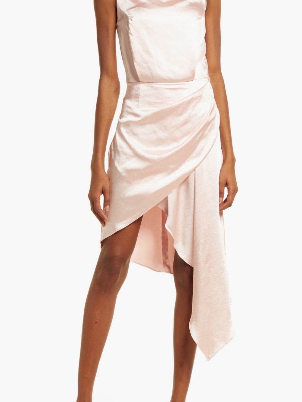 Elliatt Blush Satin Asymmetrical Draped Dress